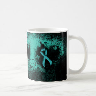 Teal  Ribbon Grunge Heart Coffee Mug