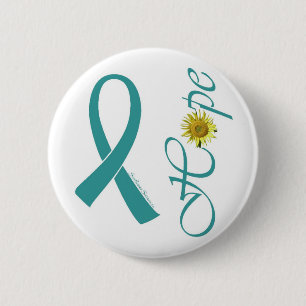 Teal Ribbon Hope Ovarian Cancer 6 Cm Round Badge