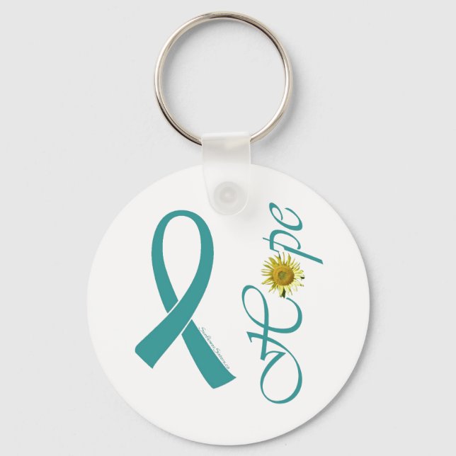 Teal Ribbon Hope Ovarian Cancer Key Ring (Front)