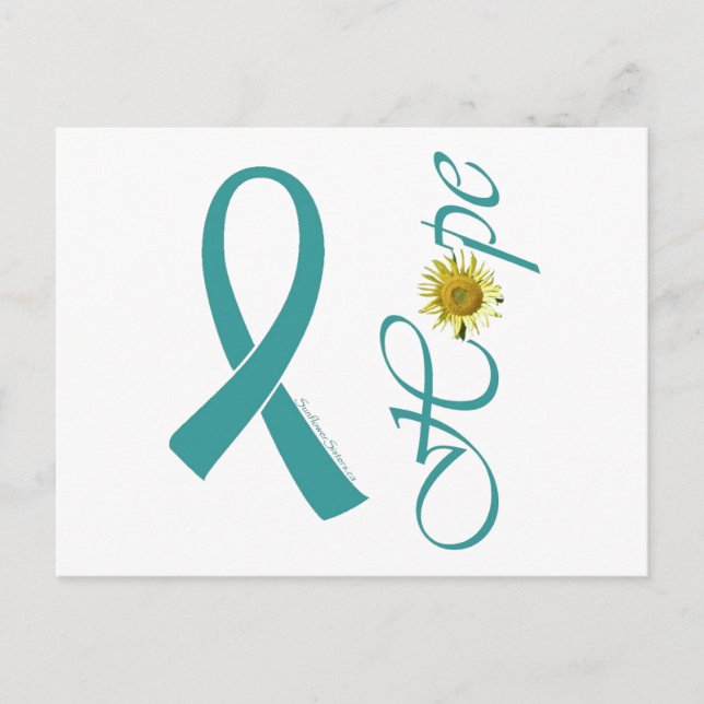 Teal Ribbon Hope Ovarian Cancer Postcard (Front)