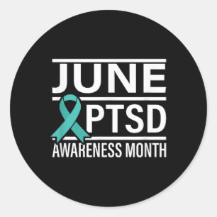 Teal Ribbon June Ptsd Awareness Month  Classic Round Sticker