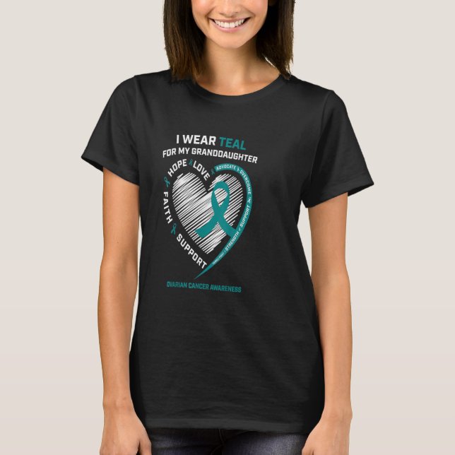Teal Ribbon Ovarian Cancer Awareness Gifts Grandda T-Shirt (Front)