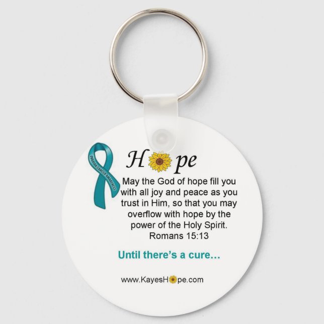 Teal Ribbon Ovarian Cancer Hope Key Ring (Front)