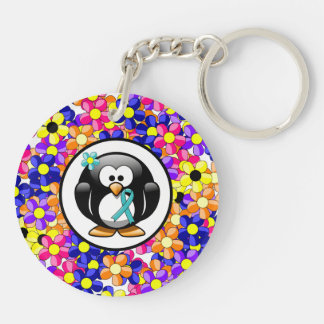 Teal Ribbon Penguin Key Ring