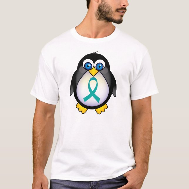 Teal Ribbon Penguin Kids Tee (Front)