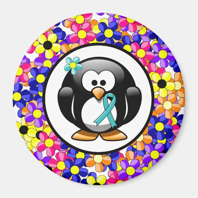 Teal Ribbon Penguin Magnet (Front)