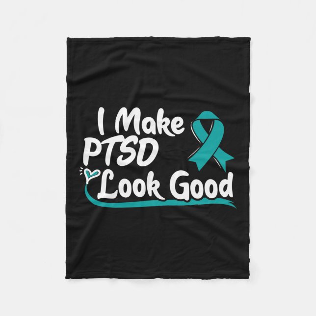 Teal Ribbon - Posttraumatic Stress Disorder Awaren Fleece Blanket (Front)