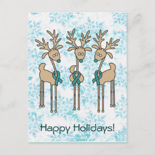 Teal Ribbon Reindeer - Cervical Cancer Holiday Postcard