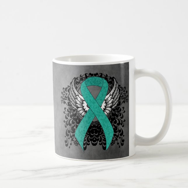 Teal Ribbon Support Awareness Coffee Mug (Right)