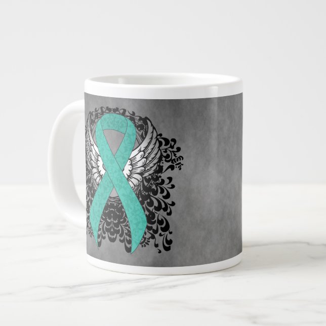 Teal Ribbon Support Awareness Large Coffee Mug (Front Left)