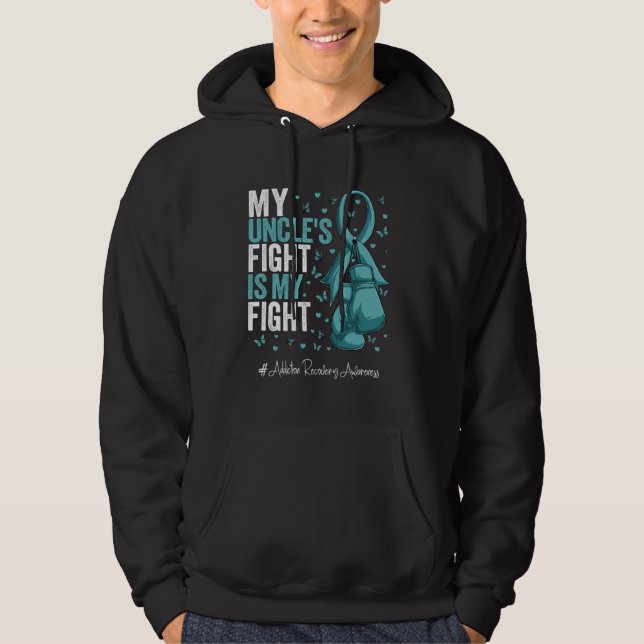 Teal Ribbon Uncle Addiction Recovery Awareness Hoodie (Front)