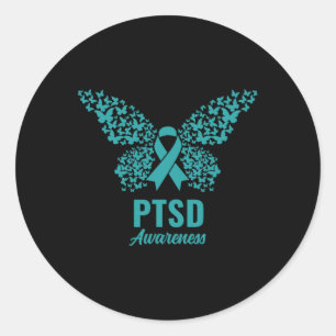 Teal Ribbon With Butterflies- Ptsd Awareness  Classic Round Sticker