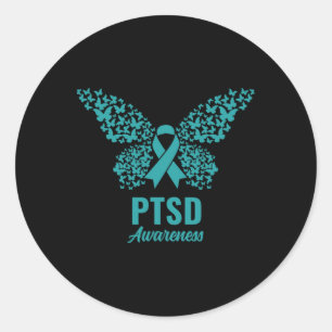 Teal Ribbon With Butterflies- Ptsd Awareness Classic Round Sticker