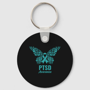 Teal Ribbon With Butterflies- Ptsd Awareness Key Ring