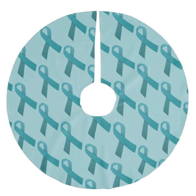 Teal Ribbons Tiled Pattern Brushed Polyester Tree Skirt (Front)