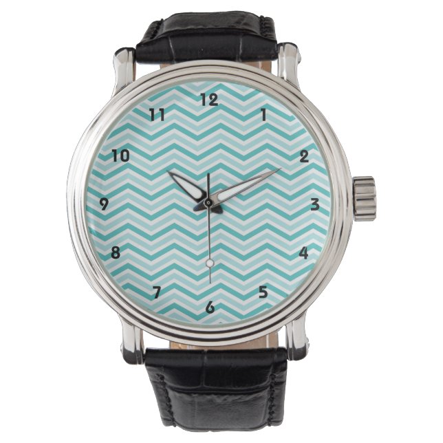 Teal, Robins Egg Blue, and White Chevron Stripes Watch (Front)