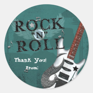 Teal Rock N Roll Star Birthday Party Event Favour Classic Round Sticker