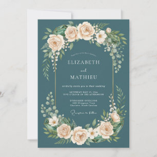 Teal Romantic Botanical Wedding Invitation