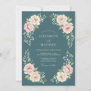 Teal Romantic Floral Bloom Wedding Invitation