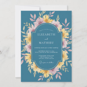 Teal Romantic Floral Romance Wedding Invitation
