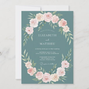 Teal Romantic Floral Wreath Wedding Invitation