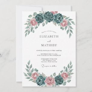 Teal Romantic Watercolor Wedding Invitation