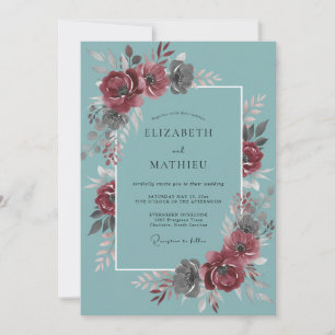 Teal Rose Autumnal Wedding Invitation
