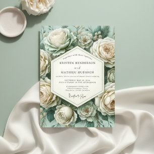 Teal Rose Botanical Romance Wedding Invitation