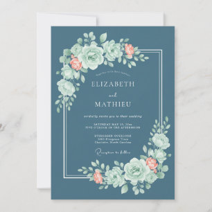 Teal Rose Flourish Whimsy Wedding Invitation