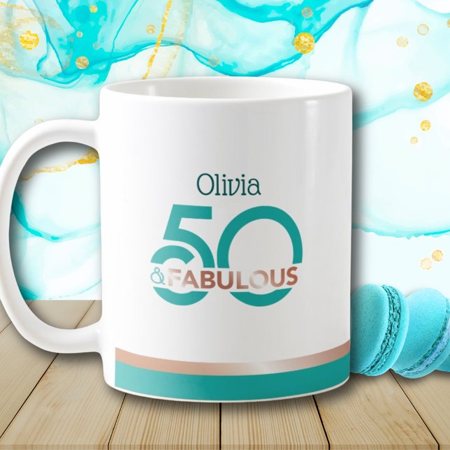 Teal Rose Gold 50 and Fabulous Modern Birthday Coffee Mug (Creator Uploaded)