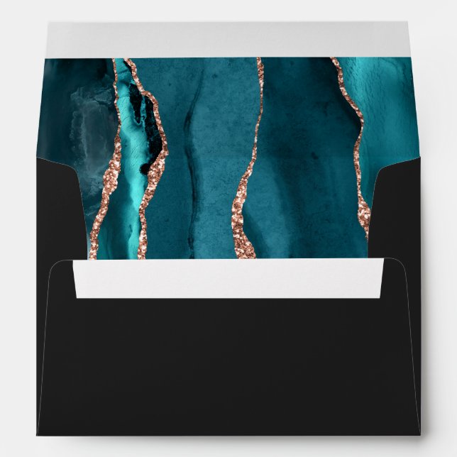 Teal Rose Gold Agate Dark Wedding Envelope (Back (Bottom))