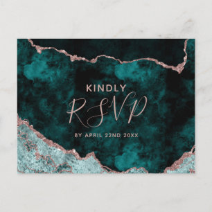 Teal & Rose Gold Agate Wedding Meal Choice RSVP Invitation Postcard