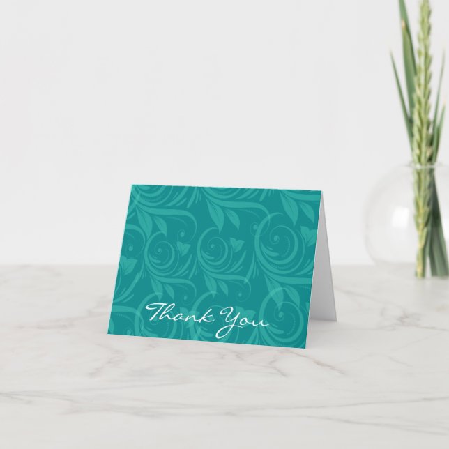 Teal Rose Graphic Wedding Thank You Card (Front)