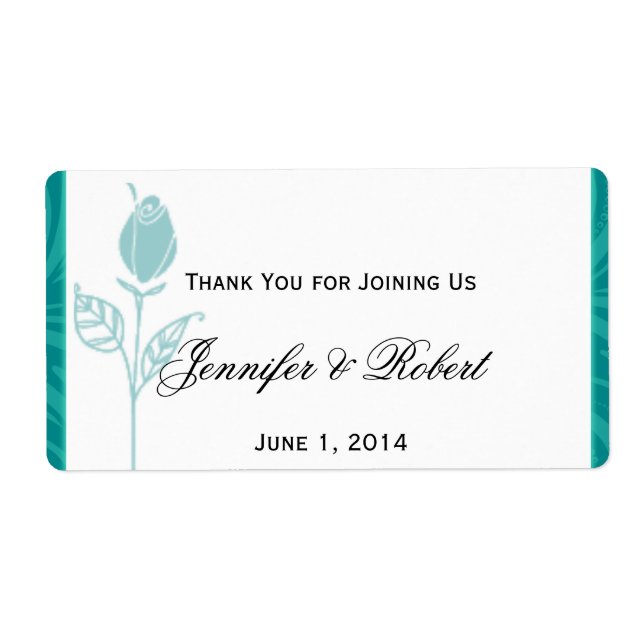 Teal Rose Graphic Wedding Water Bottle Label (Front)