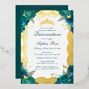 Teal Rose Lace Quinceanera Birthday 