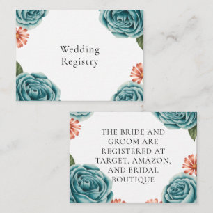 Teal Rose & Orange Daisy Wedding Registry Enclosure Card