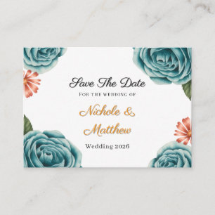 Teal Rose & Orange Daisy Wedding Save The Date Enclosure Card
