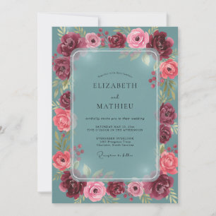 Teal Rose Romance Wedding Invitation