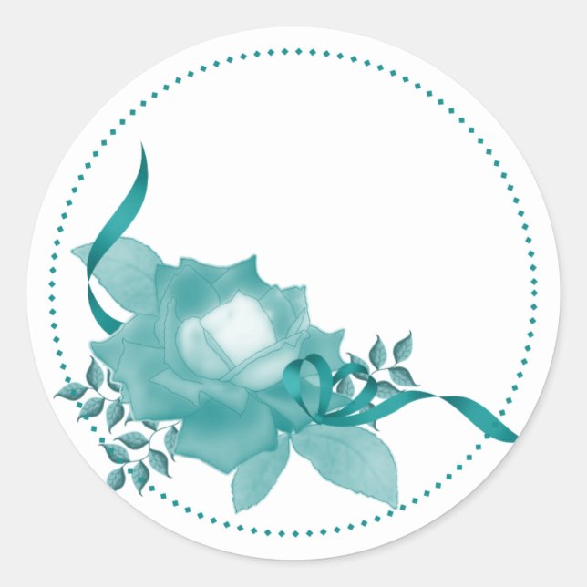 Teal Rose w/ Ribbon Classic Round Sticker (Front)