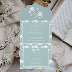 Teal Rose Wedding All In One Invitation