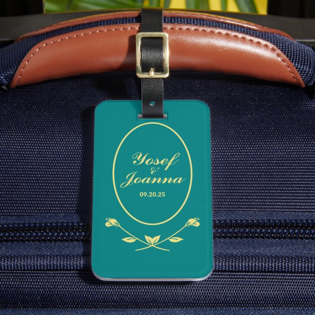 Teal Rose Wedding Luggage Tag (Front Insitu 2)
