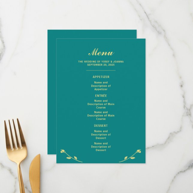 Teal Rose Wedding Menu (Front/Back In Situ)