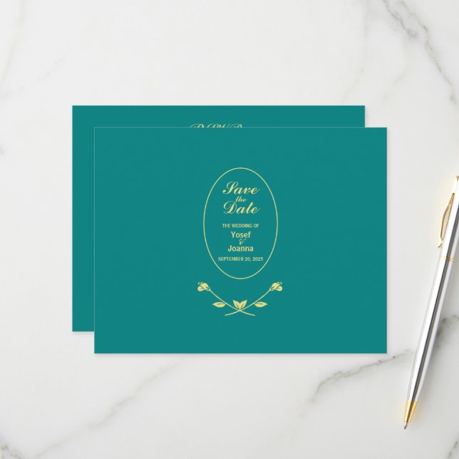 Teal Rose Wedding Response RSVP Card (Front/Back In Situ)