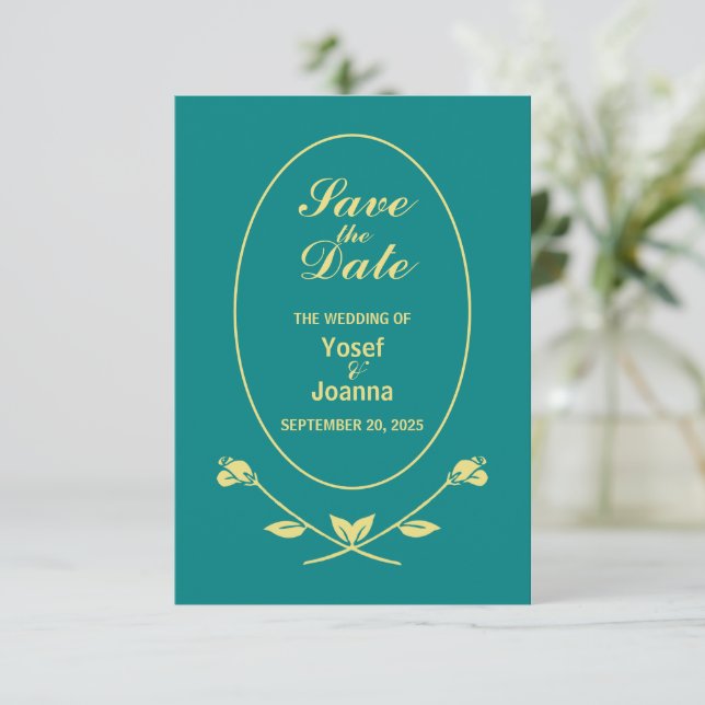 Teal Rose Wedding Response RSVP Card (Standing Front)