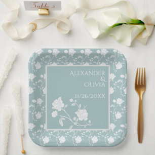 Teal Rose Wedding Shower Paper Plates