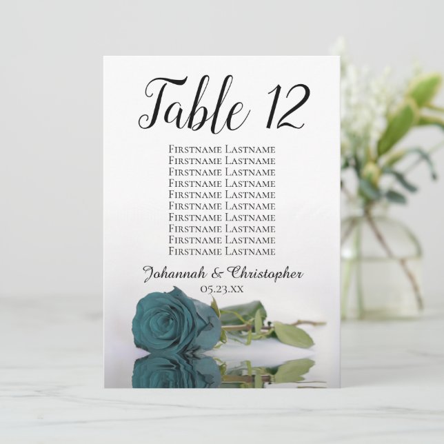 Teal Rose Wedding Table Seating Chart Large (Standing Front)