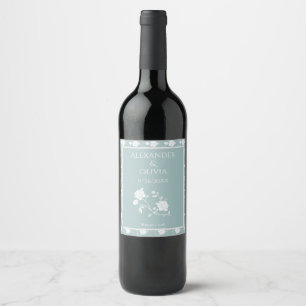 Teal Rose Wedding Wine Label