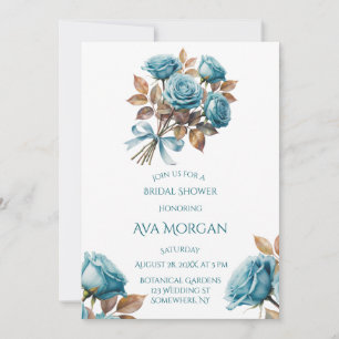 Teal Roses and Copper Leaves Bridal Shower Invitation