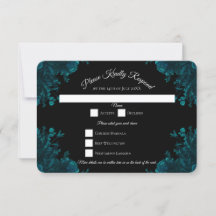 Teal Roses Black Gothic Wedding RSVP Reply