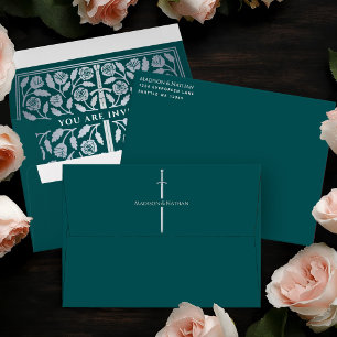 Teal Royal Mediaeval Silver Sword Wedding Envelope